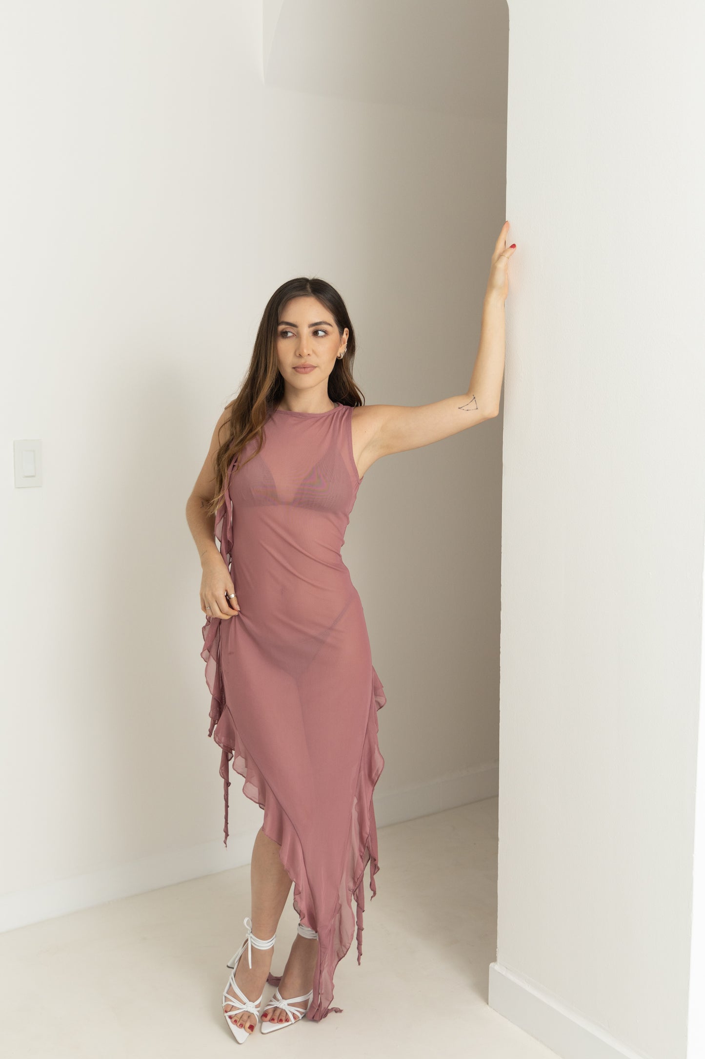 Rose ruffle cover up